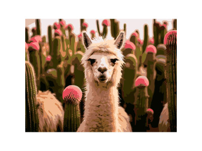 Картина за номерами Strateg Альпака серед квітів 30Х40 см SS-1265