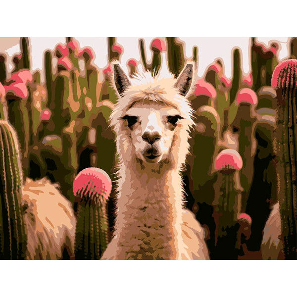 Картина за номерами Strateg Альпака серед квітів 30Х40 см SS-1265