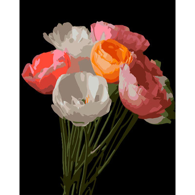 Картина за номерами Strateg Весняний букет на чорному фоні 40Х50 см AH1251