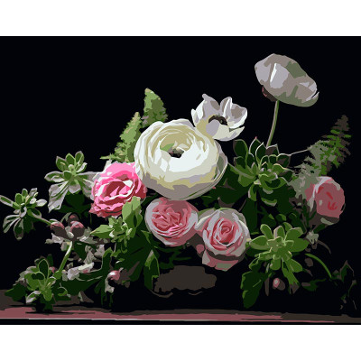 Картина за номерами Strateg Ніжний квітковий натюрморт на чорному фоні 40Х5 AH1261