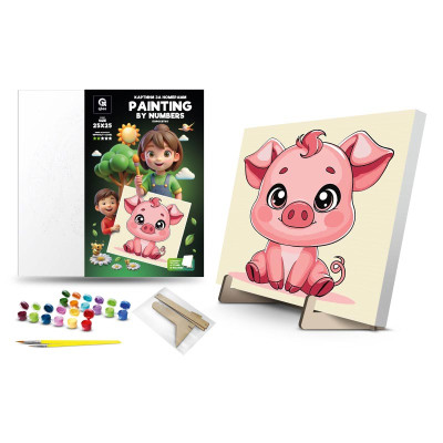 Каритна за номерами qbee "Поросятко" з дерев'яною підставкою 25х25 см QB900-014