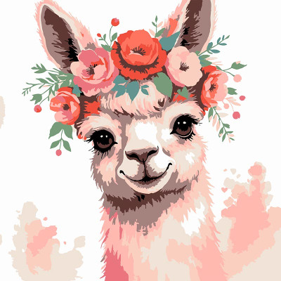 Картина за номерами Strateg Альпака у вінку 20x20 см HH8026