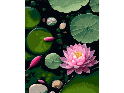 Картина за номерами Strateg Ранкове латаття на чорному фоні 40x50 см AH1265