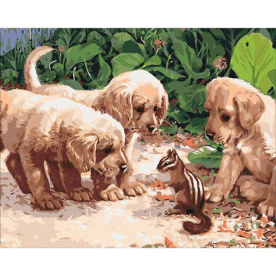 Картина за номерами Цуценята та бурундучок 2 40*50 КНО4055