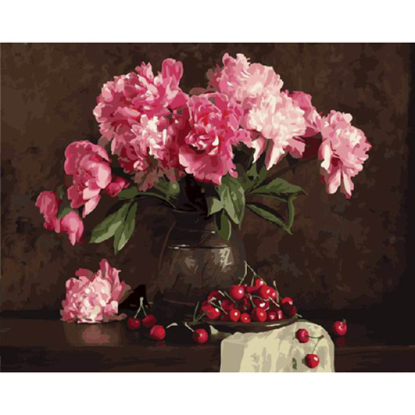 Картина за номерами Півонії та вишні 40 x 50 см GX4645