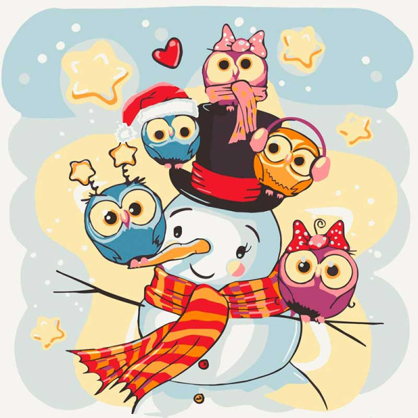 Картина за номерами ArtCraft "Сніговик з совами" 30*30 см 15550-AC