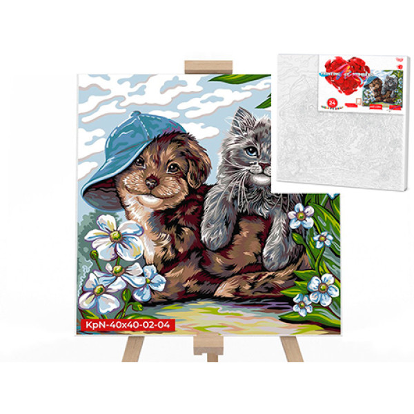 Картина за номерами щеня та кошеня 40x40 см KpNe-40х40-02-04