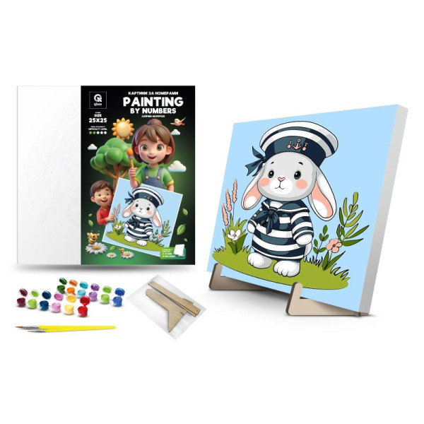 Каритна за номерами qbee "Зайчик-морячок" з деревяною підставкою 25х25 см QB900-010 / QB901-010