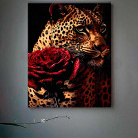 Картина за номерами Хижий красень з трояндою Strateg на чорному фоні 40х50 AH1106