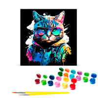Картина за номерами Стильний кіт Strateg на чорному фоні 30х30 см SH3030-24