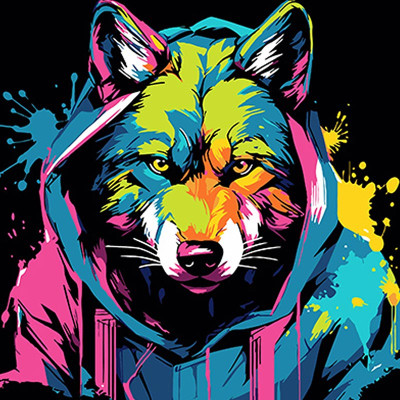 Картина за номерами Stateg Яскравий образ вовка на чорному фоні 40х40 см AV4040-54