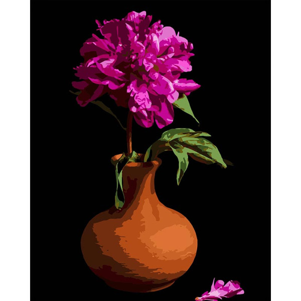 Картина за номерами Stateg Півонія в вазі на чорному фоні 40х50 см AH1188-17