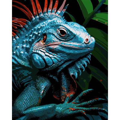 Картина за номерами Stateg Яскравий хамелеон на чорному фоні 40х50 см AH1195-15