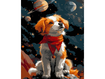 Картина за номерами Stateg Космічний пес на чорному фоні 40х50 см AH1225-18