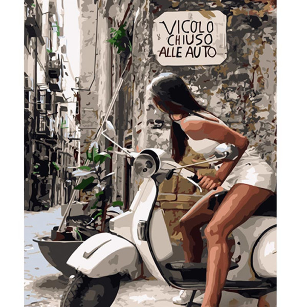 Картина за номерами Stateg Дівчина на мопеді 40х50 см HH079