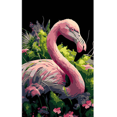 Картина за номерами Stateg Фламінго в океані кольорів на чорному фоні 50х25 BH5025-1