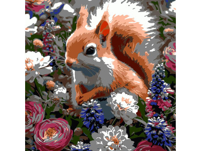 Картина за номерами Strateg Білка серед квітів 30х30 см ES-0912