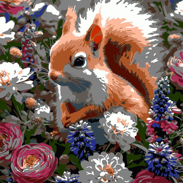 Картина за номерами Strateg Білка серед квітів 30х30 см ES-0912