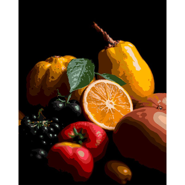 Картина за номерами Strateg Цитрусовий натюрморт на чорному фоні 40Х50 см AH1262