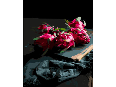 Картина за номерами Strateg Квіти на книзі на чорному фоні 40Х50 см AH1275