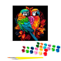 Картина за номерами Попугаї в квітковому поп-арті Strateg на чорному фоні 4 AV4040-41