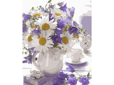 Картина за номерами Букет з ромашками Strateg на кольоровому фоні 40х50 см VA-2524.