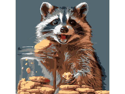 Картина за номерами Strateg Єнот з печивом 20x20 см HH8035