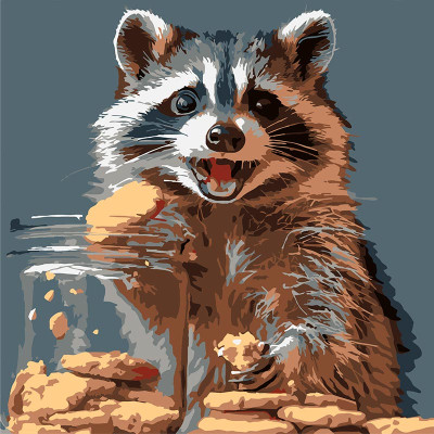 Картина за номерами Strateg Єнот з печивом 20x20 см HH8035