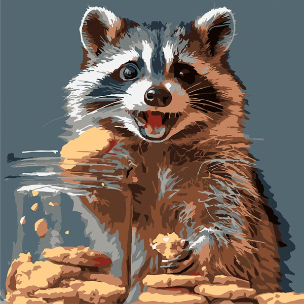 Картина за номерами Strateg Єнот з печивом 20x20 см HH8035