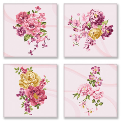 Картина за номерами по номерах. Поліптих "Квіткова ніжність" 4шт 18*18 KNP009