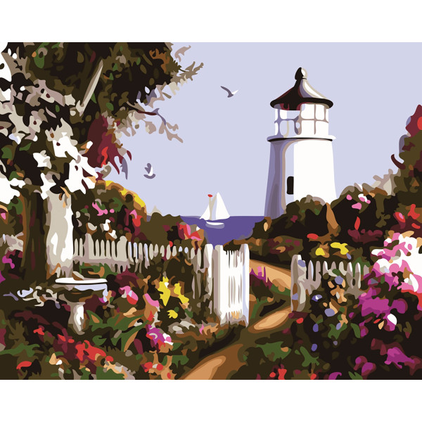 Картина за номерами "Квіти та маяк" тм Лавка Чудес 40 x 50 см LC30042