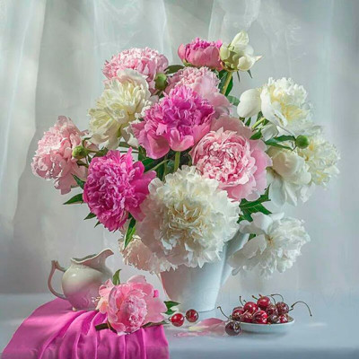 Картина за номерами "Півонії та вишні" тм Лавка Чудес 40 x 50 см у коробці LC40020