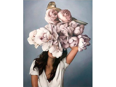 Картина за номерами "Дівчина з півоніями і птахом" тм Лавка Чудес 40 x 50 с LC10072