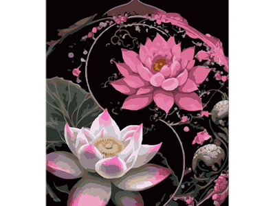 Картина за номерами Цвітіння лотоса Strateg на чорному фоні 40х50 см AH1113