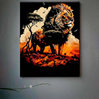 Картина за номерами Король лев Strateg на чорному фоні 40х50 см AH1022