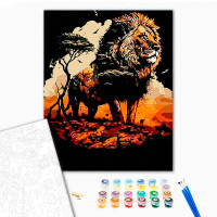 Картина за номерами Король лев Strateg на чорному фоні 40х50 см AH1022