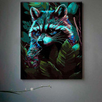 Картина за номерами Єнот серед лісу Strateg на чорному фоні 40х50 см AH1026