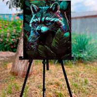 Картина за номерами Єнот серед лісу Strateg на чорному фоні 40х50 см AH1026