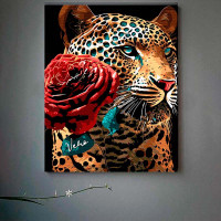 Картина за номерами Романтичний гепард Strateg на чорному фоні 40х50 см AH1031