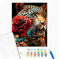 Картина за номерами Романтичний гепард Strateg на чорному фоні 40х50 см AH1031