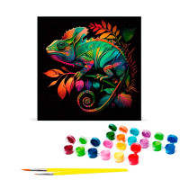 Картина за номерами Яскравий хамелеон Strateg на чорному фоні 40х40 см AV4040-22