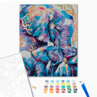 Картина за номерами "Матуся зі слонятами" на кольоровому фоні 40х50 см SY6519.