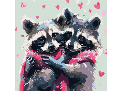 Картина за номерами Stateg Обійми єнотів на чорному фоні 30х30 см SH3030-26