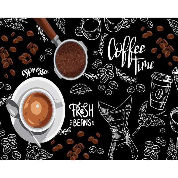 Картина за номерами Stateg Час кави на чорному фоні 40х50 см AH1172-12