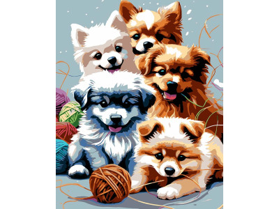 Картина за номерами Stateg Грайливі цуценята на чорному фоні 40х50 см AH1226-19