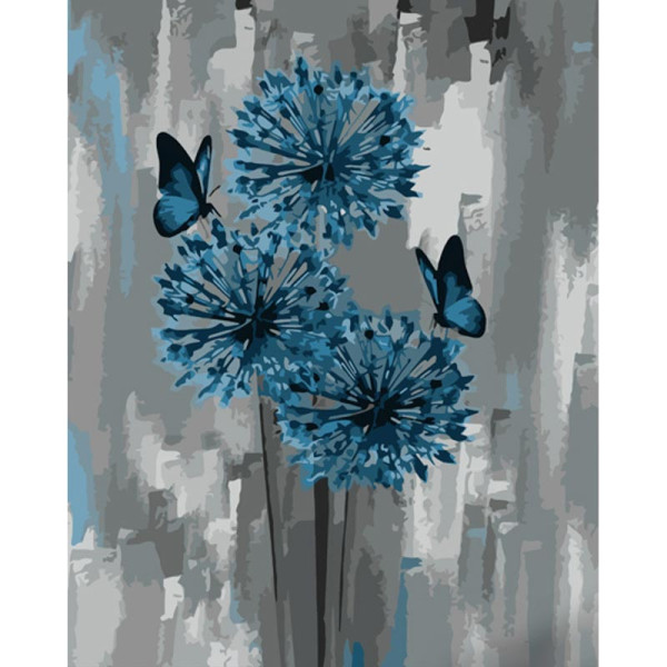 Картина за номерами Stateg Блакитний алліум з метеликами 40х50 см GS999
