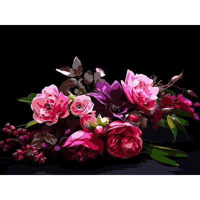 Картина за номерами Strateg Квіткова гармонія на чорному фоні 30Х40 см FH-41