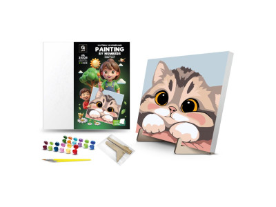 Каритна за номерами qbee "Пухнастий котик" з деревяною підставкою 25х25 см QB900-080