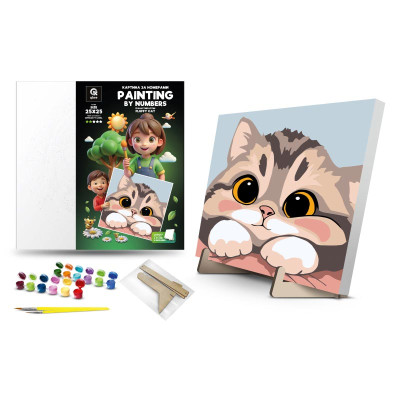 Каритна за номерами qbee "Пухнастий котик" з дерев'яною підставкою 25х25 см QB900-080 Каритна за номерами qbee "Пухнастий котик" з дерев'яною підставкою 25х25 см QB900-080