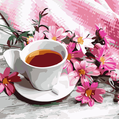 Картина по номерах Чашка чаю з квітами Strateg 40х40 см SK020